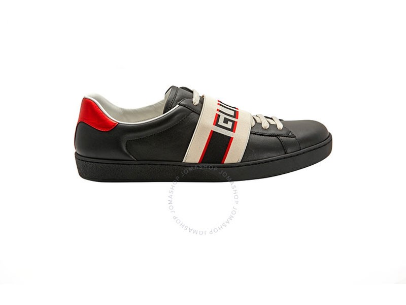 Gucci Men's Ace Black Leather Stripe Sneaker