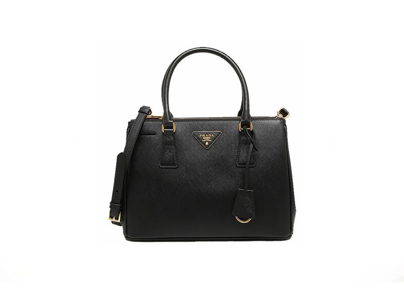 Black Prada Saffiano Lux Small Double-Zip Tote Bag with Gold Hardware