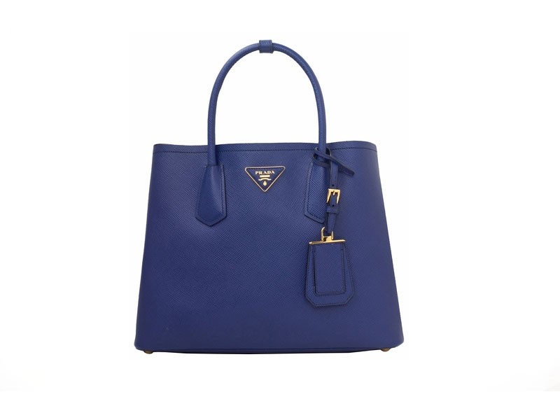 Prada Blue Saffiano Cuir Double Medium Tote Bag