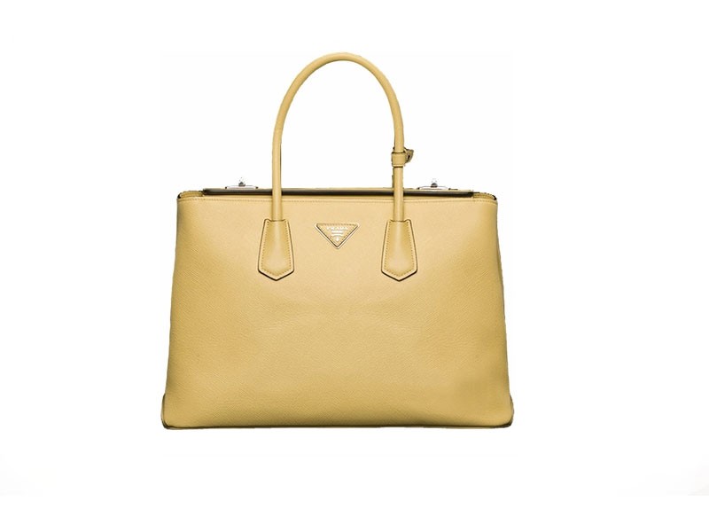 Yellow Prada Saffiano Cuir Large Twin Tote Bag