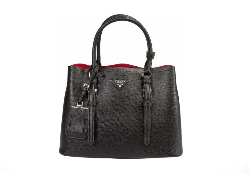 Black Prada Saffiano Cuir Double Small Tote Bag