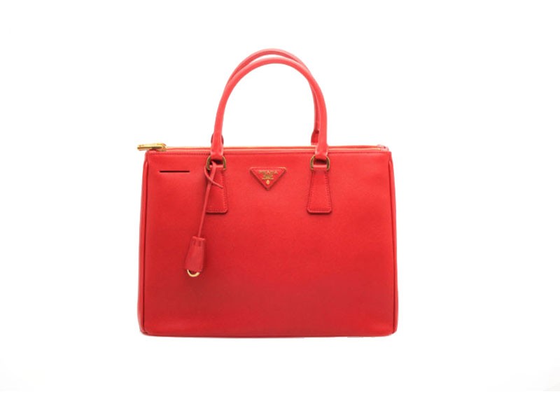 Ladies Red Prada Saffiano Lux Small Double-Zip Tote Bag