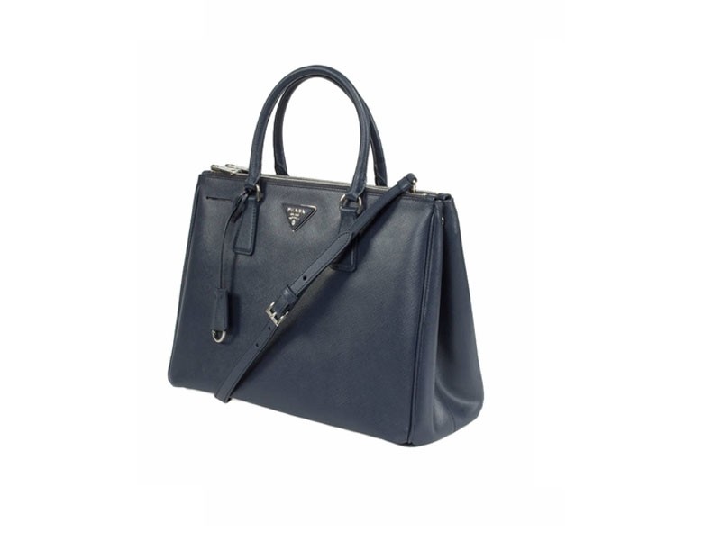 Dark Blue Prada Saffiano Lux Medium Double-Zip Tote Bag