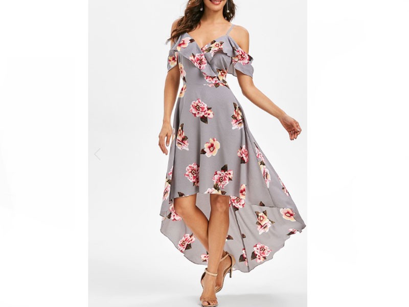 Cold Shoulder High Low Maxi Floral Dress For Women