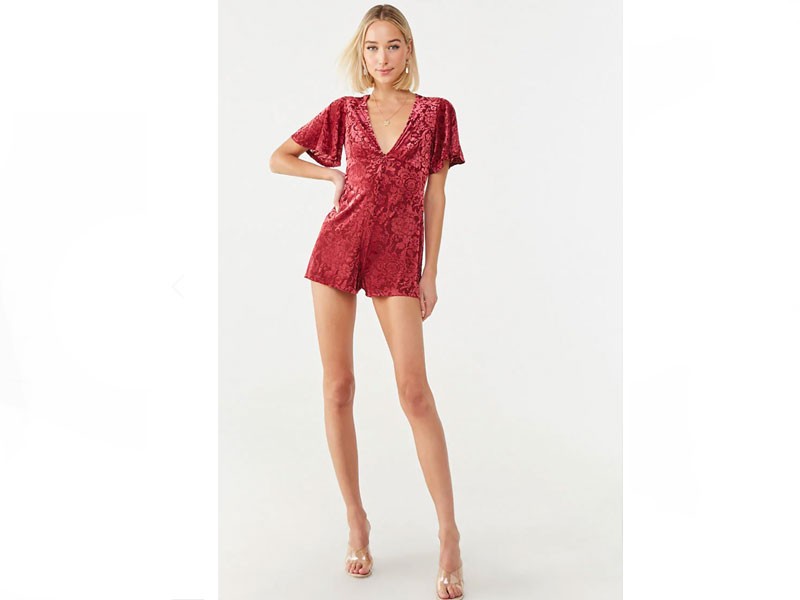 Women's Floral Velvet Romper