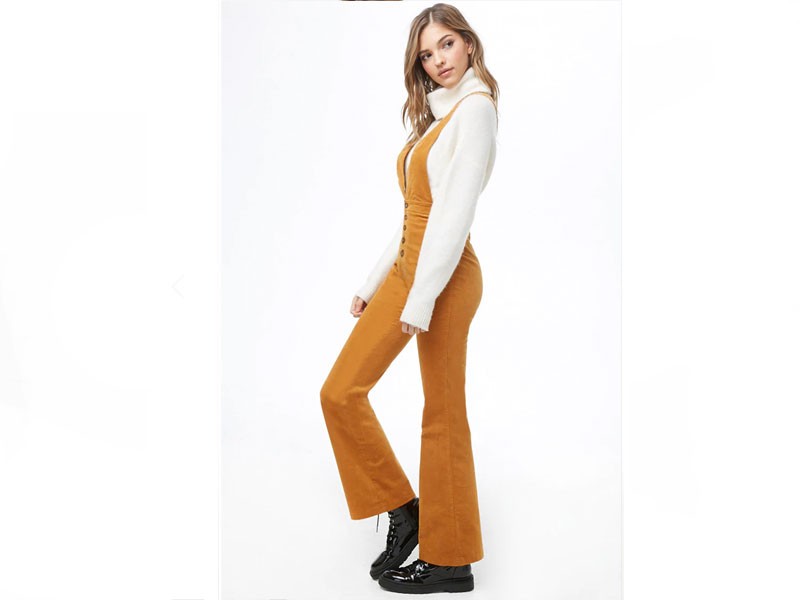 Women's Plunging Corduroy Overalls