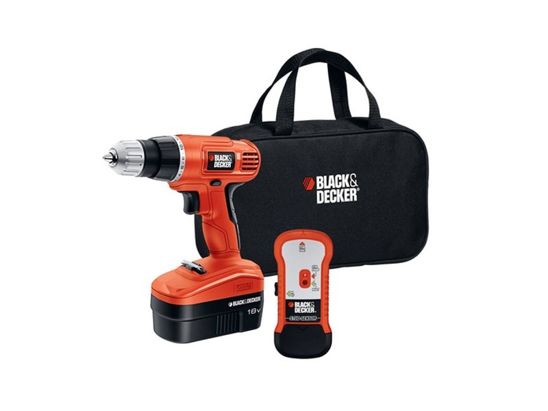 Black Decker 18V Cordless Drill with Stud Sensor and Bag