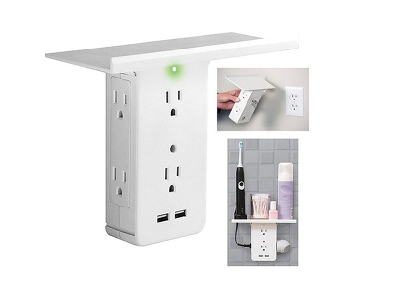 Port Socket Shelf Wall Outlet Built-in Shelf 6 AC Outlets 2 USB Ports