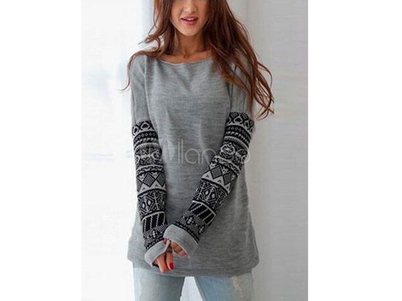 Gray Bateau Casual Polyester Top For Women