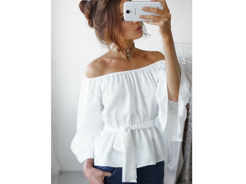 The Shoulder Blouses Women Three Quarter Sleeve Top