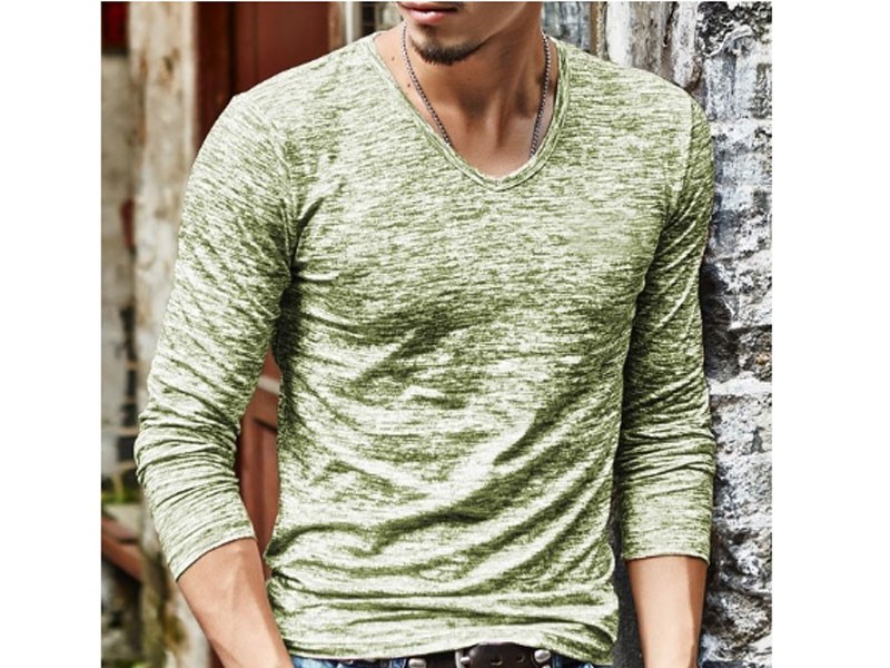 Men's Casual Solid Slim Fit Long Sleeved V-Neck T-shirt