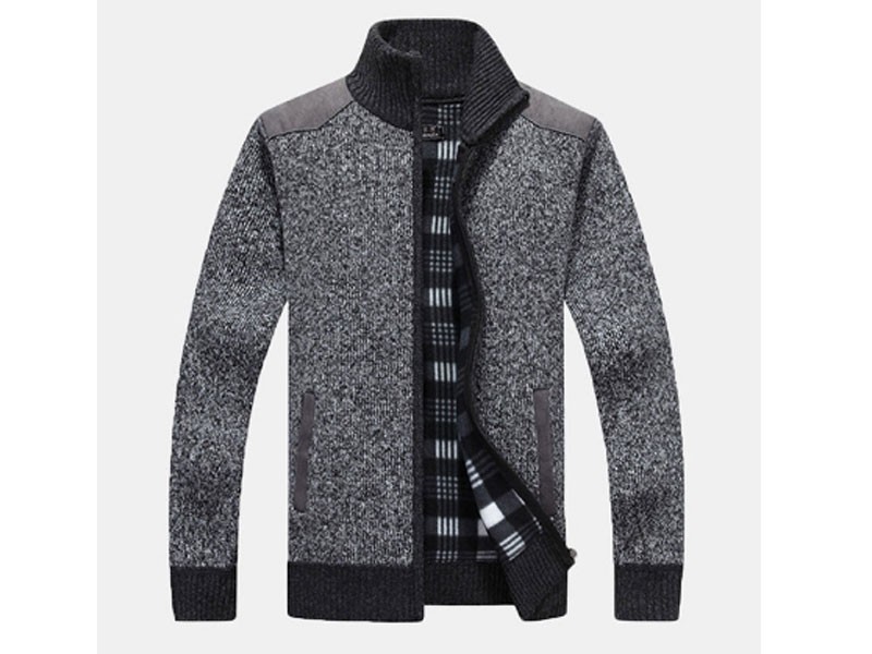 Men's Winter Warm Velvet  Sweater Coat Stand Collar Up Casual Cardigans