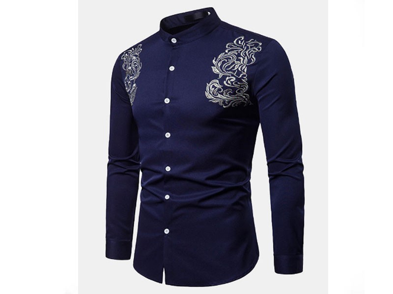 Men's Totem Embroidery Vintage Court Style Long Sleeve Shirt