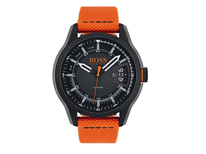 Hugo Boss Hong Kong Men's Watch Black Dial Orange Fabric Strap