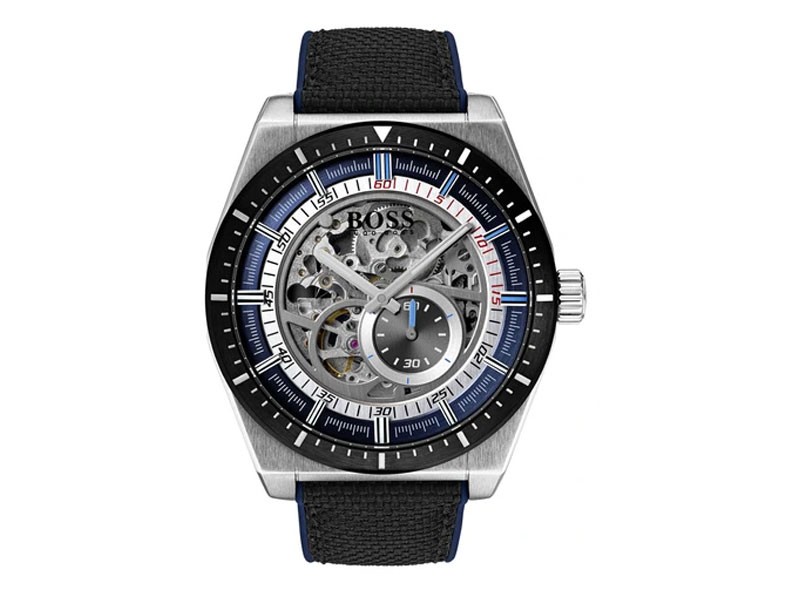 Hugo Boss Men's Signature Skeleton Dial Watch Stainless Steel Leather Strap