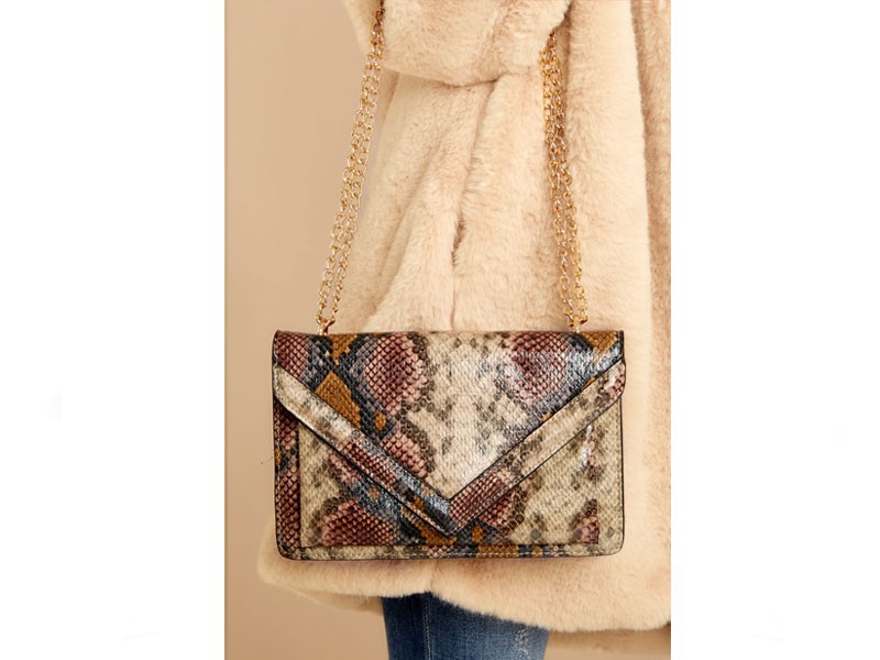 Marvel The Masses Tan Multi Snakeskin Purse