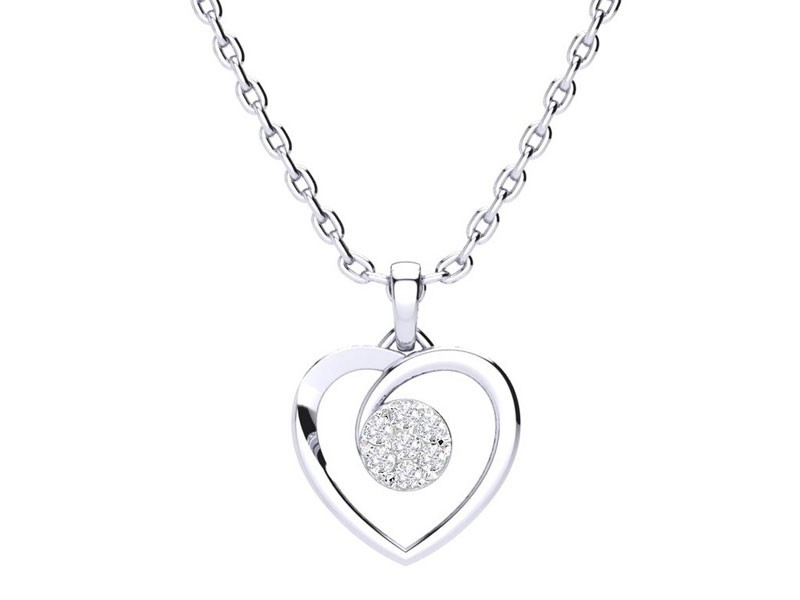 Diamond Heart Cluster Necklace In Sterling Silver 18 Inches