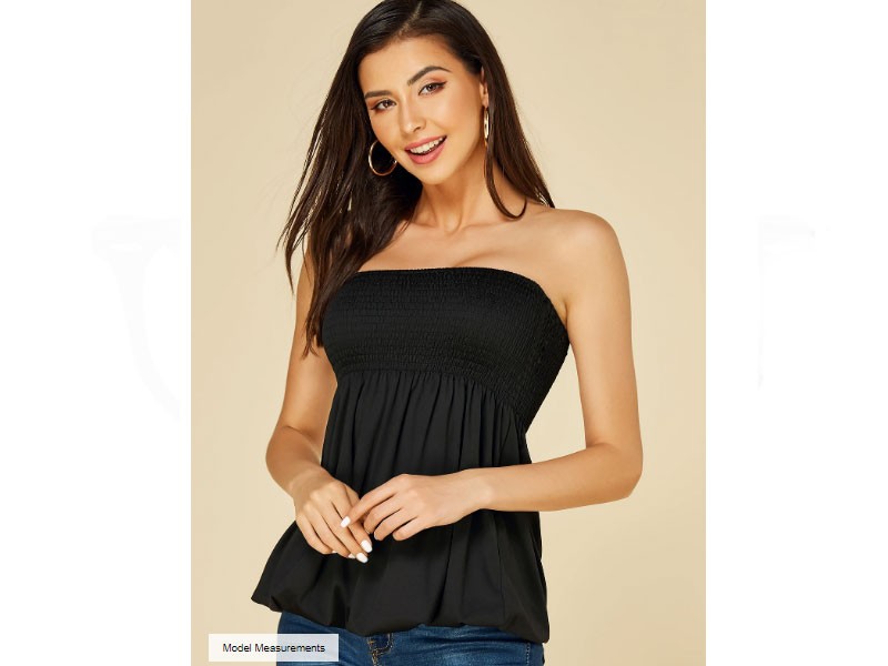 Black Shirred Strapless Pleated Camis Top For Women