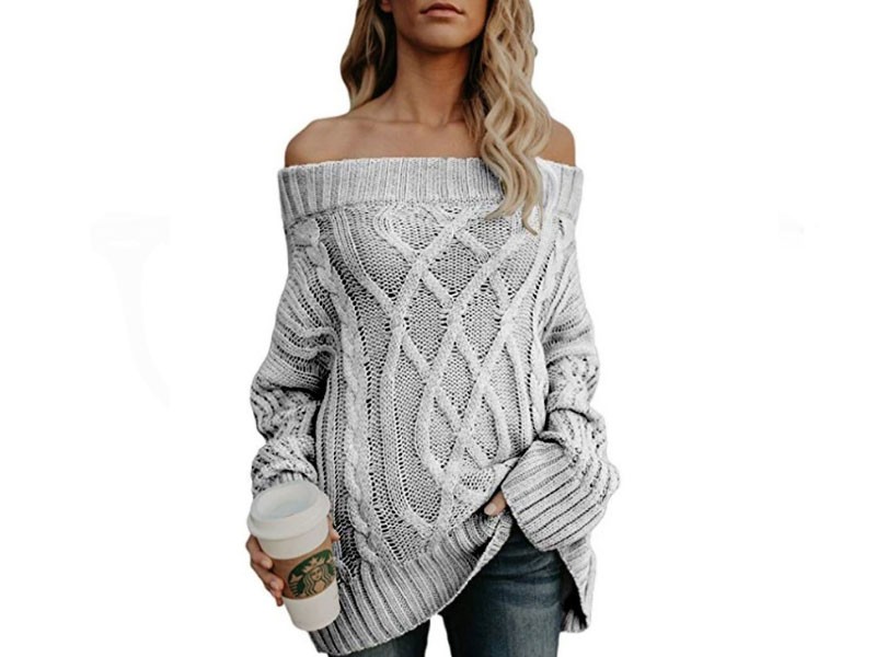 Off The Shoulder Long Sleeves Oversize Sweater For Women