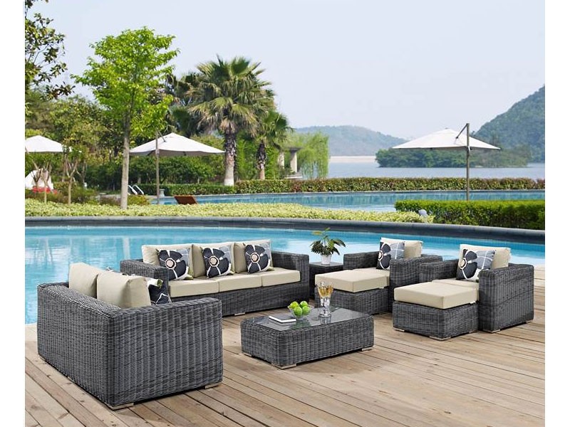 Summon 9 Piece Outdoor Patio Sunbrella® Sectional Set