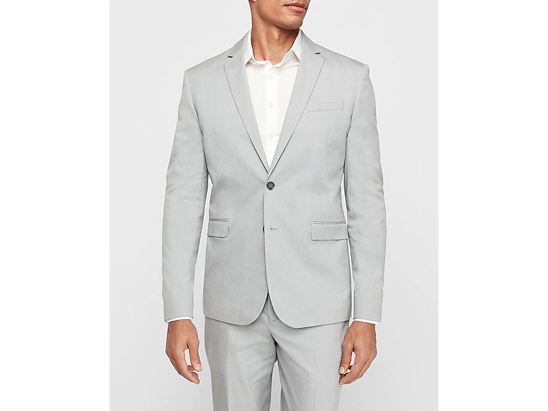 Slim Light Gray Cotton-Blend Stretch Suit Jacket