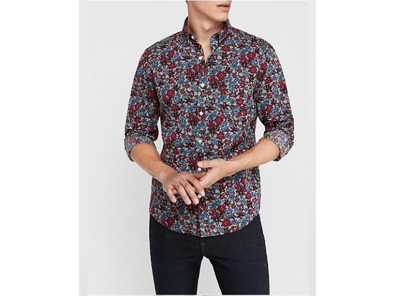 Men's Slim Floral Chambray Dress Shirt