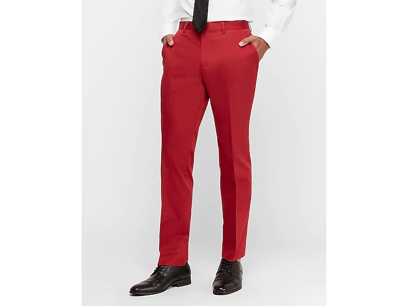 Men's Slim Red Cotton Sateen Stretch Suit Pant