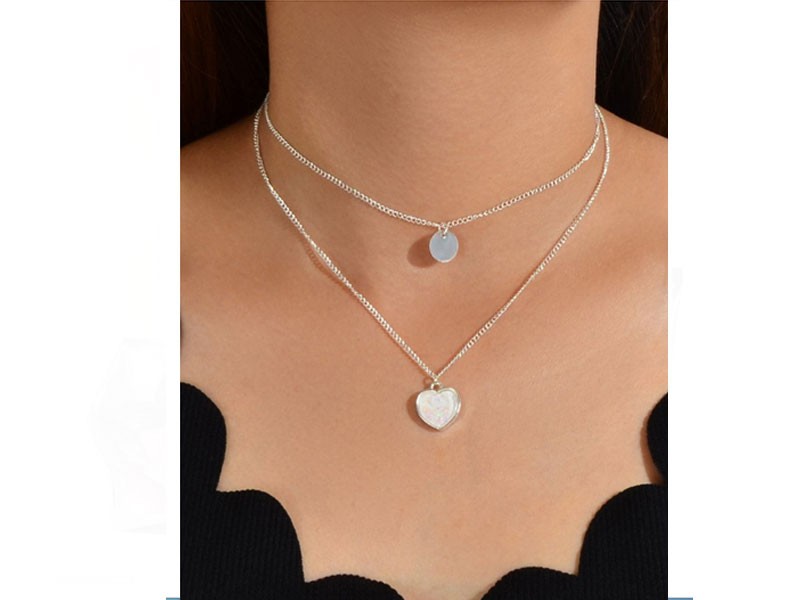 Heart Round Pendant Necklace Set