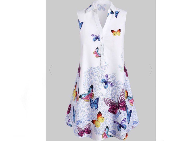 Plus Size Sleeveless Butterfly Print Graphic Women's Blouse