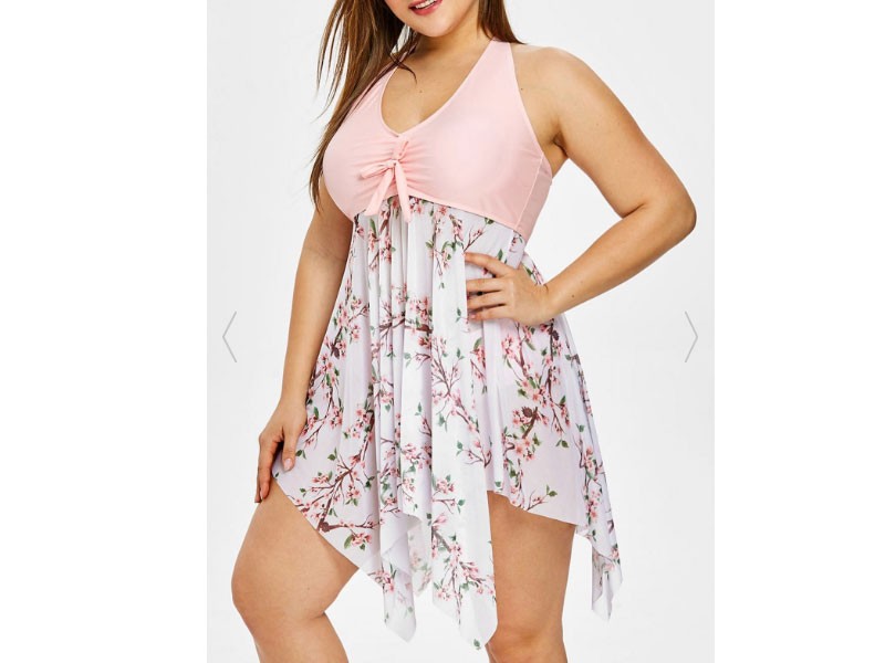 Women's Plus Size Floral Asymmetrical Tankini Top