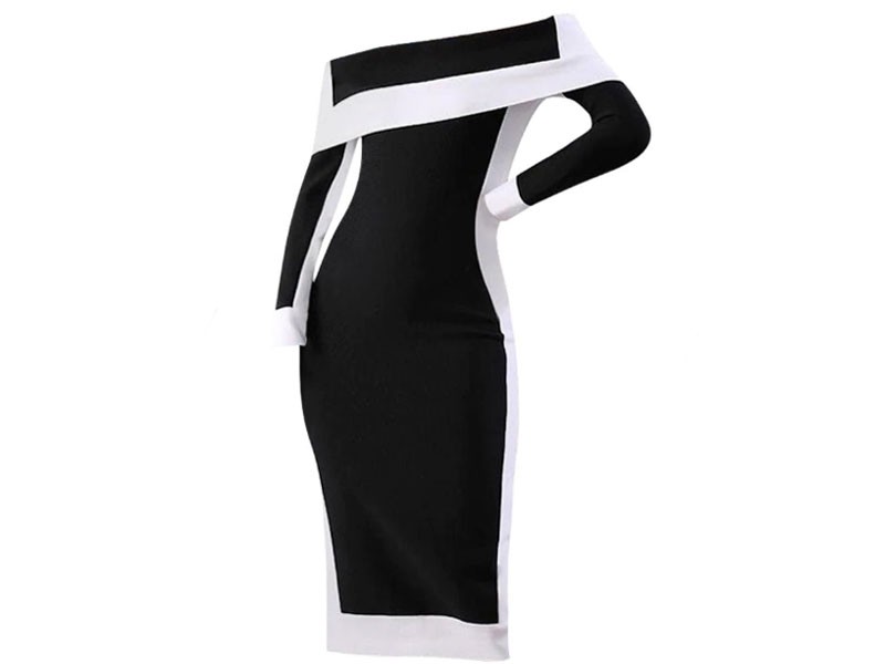 Women's Contrast Off The Shoulder Split Bodycon Dress