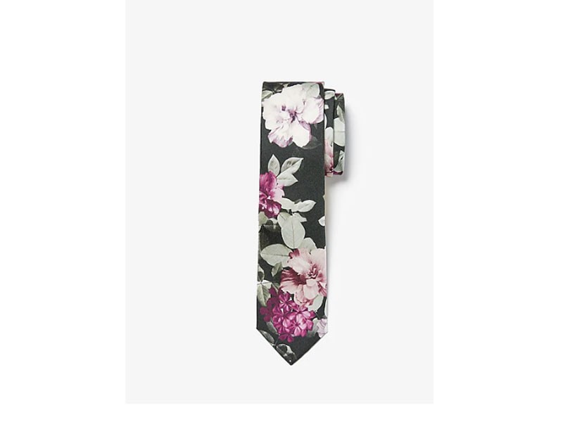 Narrow Floral Print Silk  Casual Tie