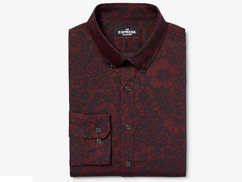 Slim Floral Button-Down Wrinkle-Resistant Performance Shirt For Men