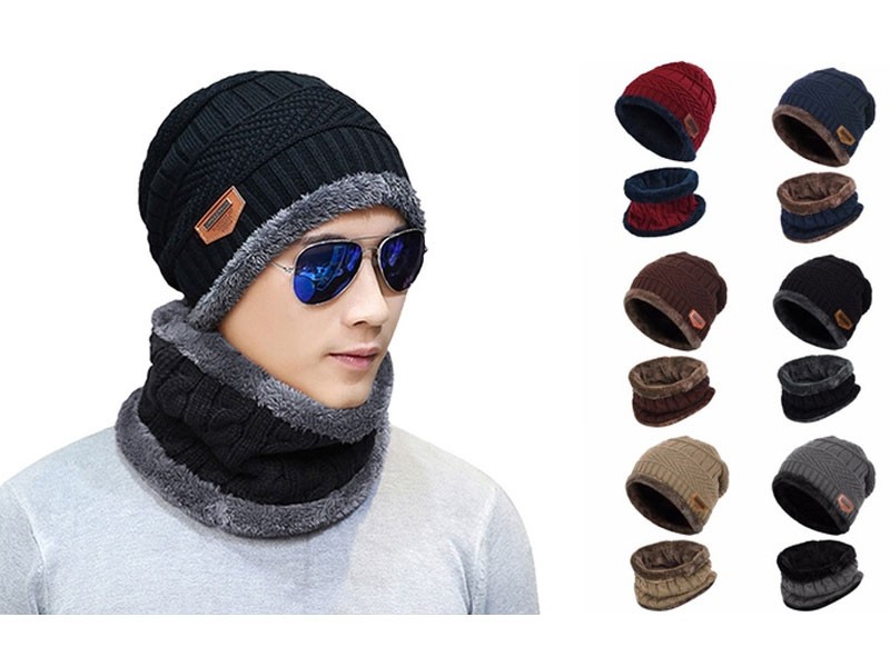 Fashion Beanie Hat Fleece Winter Warm Balaclava Scarf Neck Women Men