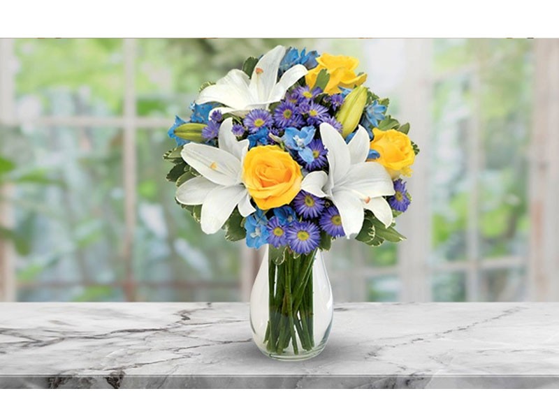 Blue Skies Flower Bouquet with Vase from Blooms