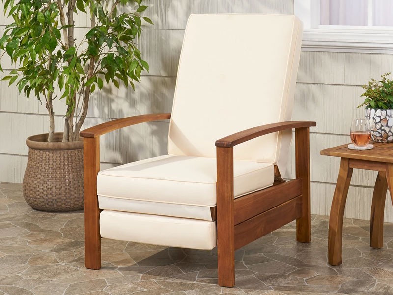 Mary Outdoor Acacia Wood Push Back Recliner with Cushion