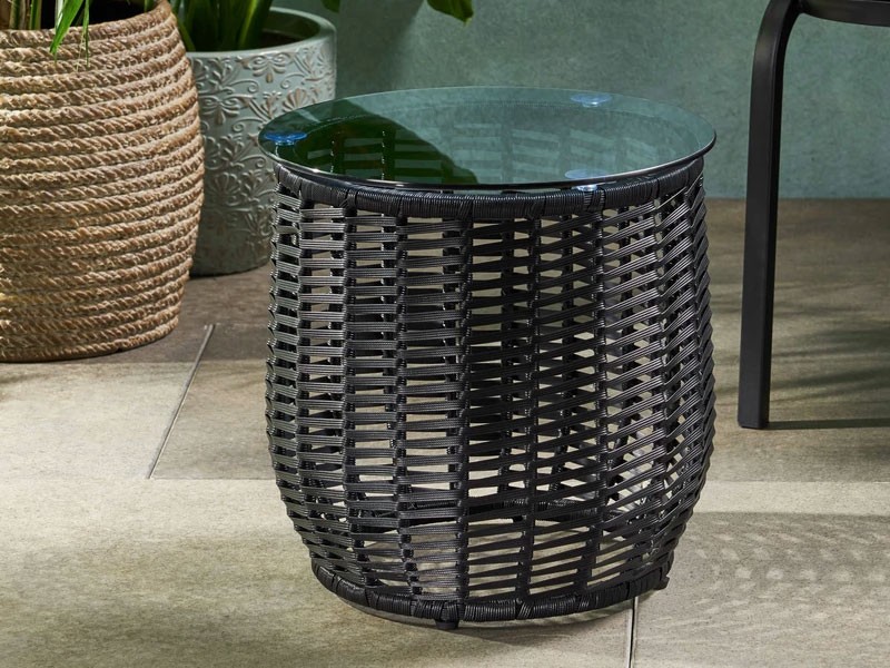 Ola Wicker Side Table with Tempered Glass Top