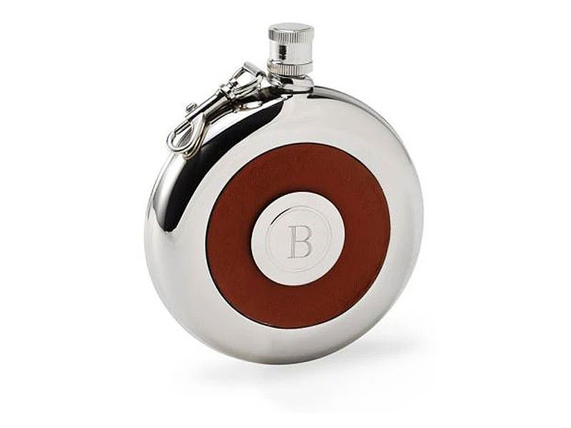 Personalized Oxford Round Leather Flask with Shot Glass