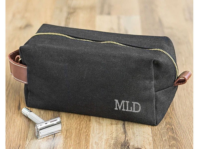 Personalized Waxed Canvas & Leather Toiletry Bag