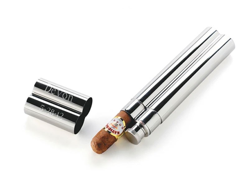 Personalized Stainless Steel Cigar Case and Flask Combo