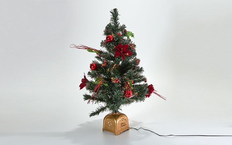 32in. Fiber Optic Tree with Red Ball Ornaments & Berries