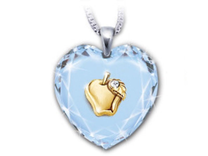 Heart Of A Teacher Crystal Pendant With A Golden Apple