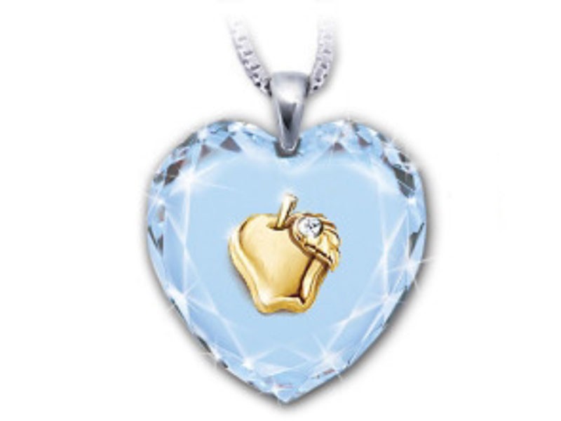 Heart Of A Teacher Crystal Pendant With A Golden Apple