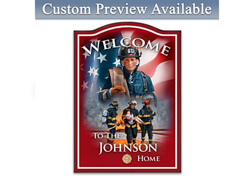 Firefighter Wooden Welcome Sign Personalized With Name