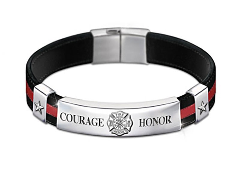 In The Line Of Duty Firefighter Men's Leather Bracelet