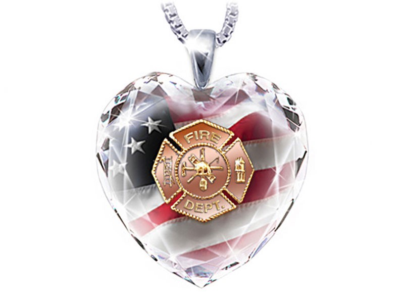 Firefighter Crystal Heart Pendant Necklace