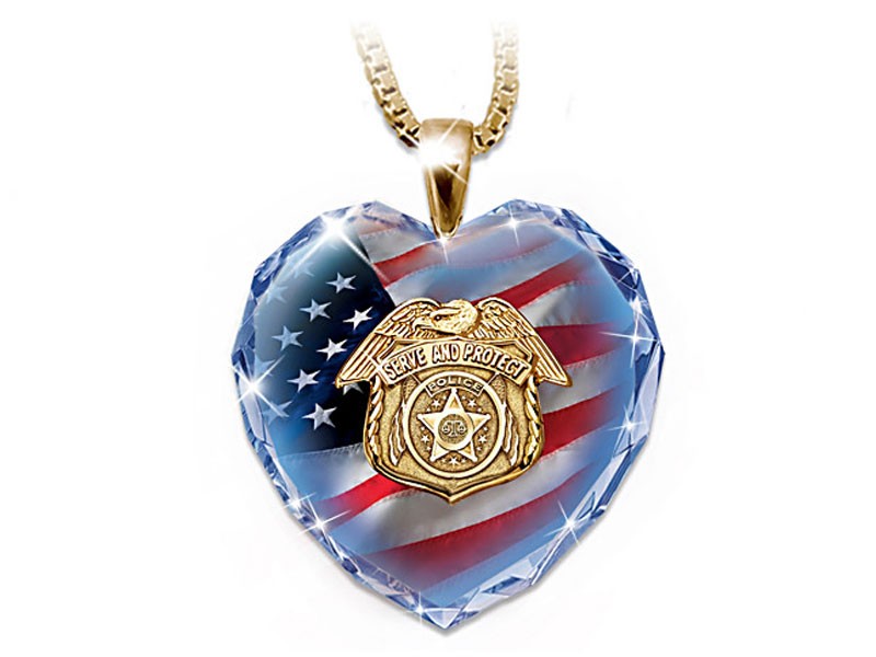 Police Tribute Faceted Crystal Heart With 24K-Gold Plating Necklaces