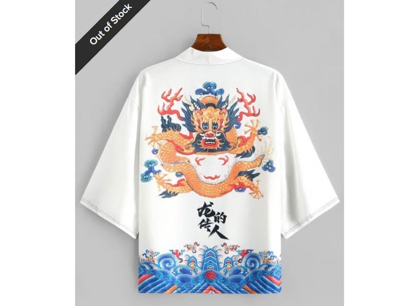 Dragon Waves Sea Print Open Front Cardigan T-Shirt For Men