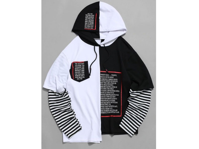 Faux Two Pieces Letter Print Hoodie For Men