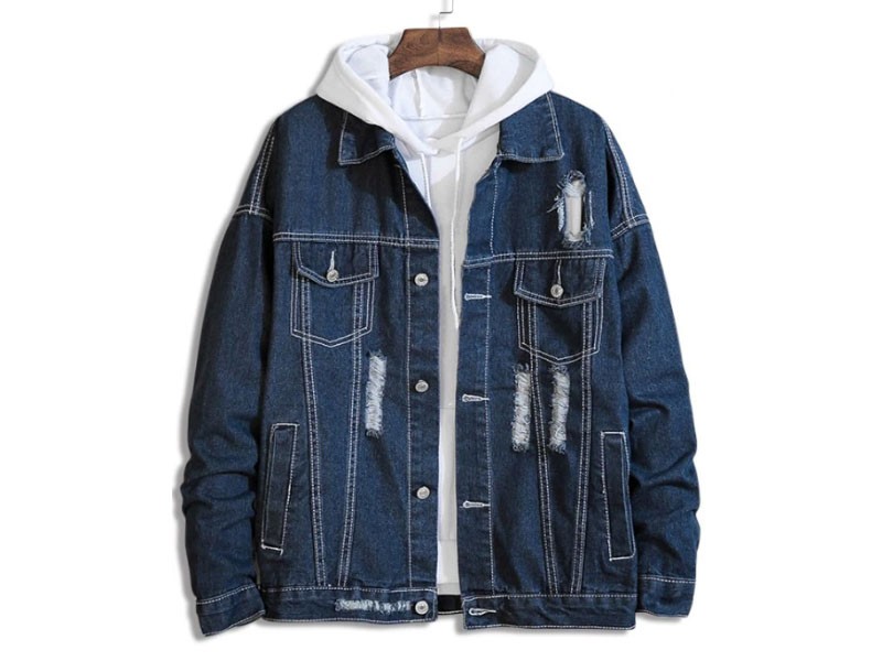 Men's Distressed Destroy Wash Stitching Denim Jacket